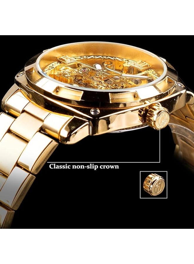 FORSINING Vintage Luxury Men's Automatic Mechanical Watch, All Gold Skeletonized Floral Design, Designer Men's Watch - Image 5